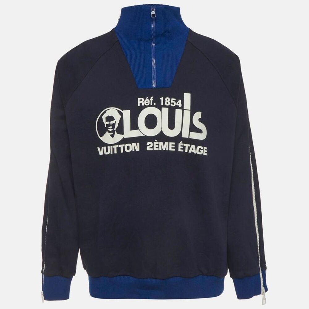 Louis Vuitton Navy Blue Cotton Knit Multi Zipped Sweatshirt Xl
